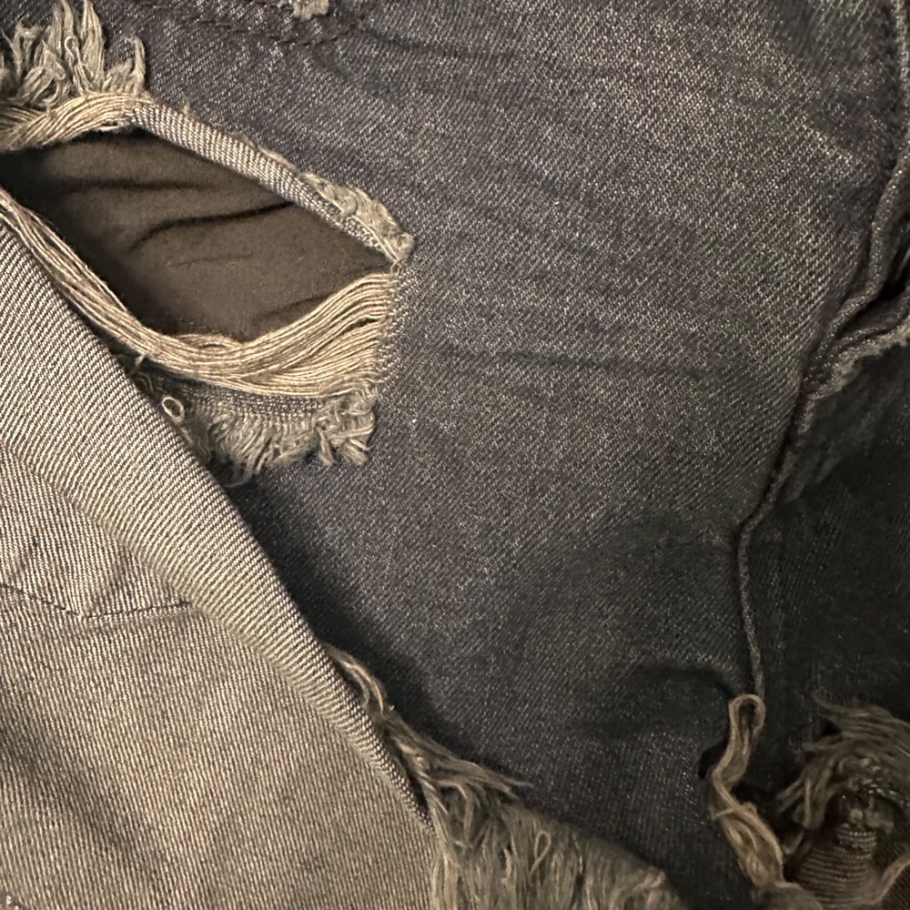 One X One Teaspoon Distressed Black Denim Shorts - Picture 2 of 16